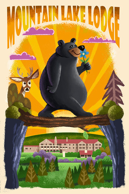 Pembroke, Virginia - Mid-Century Inspired - Black Bear On Log Bridge - Mountain Lake Lodge