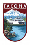 Tacoma, Washington - Ferry & Mount Rainier Scene - Contour