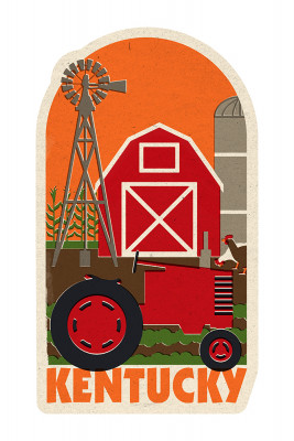 Kentucky - Country Woodblock - Contour