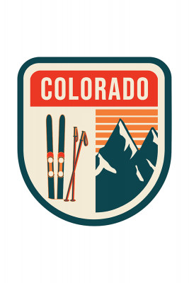 Colorado - Skis & Mountains - Contour - Lantern Press Artwork