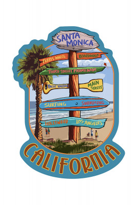 Santa Monica, California - Destination Sign - Contour - Lantern Press Artwork