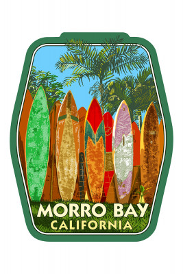Morro Bay, California - Surfboard Fence - Contour - Lantern Press Artwork