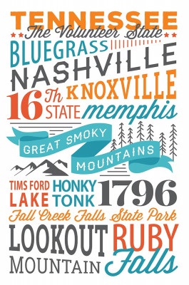 Tennessee - Typography Stacked- Great Smoky Mountains - Lantern Press Artwork