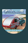 Rockaway Beach, Oregon - Retro Camper on Beach - Contour - Lantern Press Artwork
