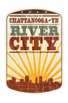 Chattanooga, Tennessee - Skyline & Sunburst Screenprint Style - Contour - Lantern Press Artwork