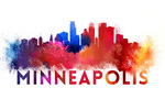 Minneapolis, Minnesota - Vibrant Watercolor - Big Text - Lantern Press Artwork