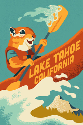 Lake Tahoe, California - Animal Activities Series - Kayaking Chipmunk - Lantern Press Artwork