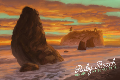 Ruby Beach, Washington - Oil Painting - Lantern Press Artwork