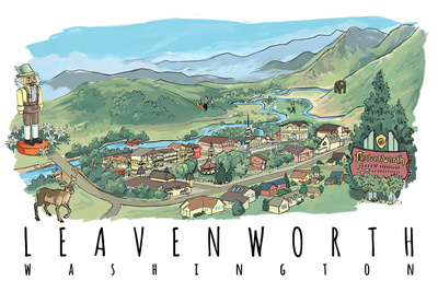 Leavenworth, Washington - Line Drawing - Lantern Press Artwork
