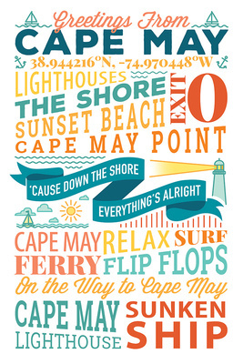 Cape May, New Jersey - Sunset Beach - New Typography - Lantern Press Artwork