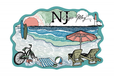 Cape May, New Jersey - Barnegat Light - Beach Scene - Sketch - Contour