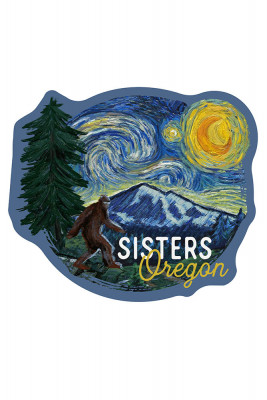 Sisters, Oregon - Bigfoot Starry Night - Contour - Lantern Press Artwork