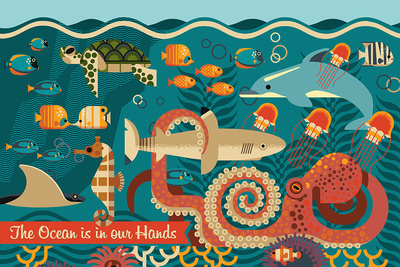 The Ocean is in our Hands - Marine Life - Geometric - Lantern Press Artwork