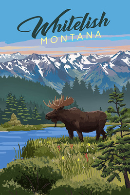Whitefish, Montana - Painterly - Moose - Summer Scene