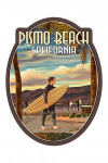 Pismo Beach, California - Surfer & Pier - Contour - Lantern Press Artwork
