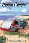 Cape Cod, Massachusetts - Maple Park Campground - I'm a Happy Camper - Retro Camper on Beach - Lantern Press Artwork