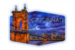 Cincinnati, Ohio - John A. Roebling Suspension Bridge at Night - Contour