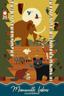Mammoth Lakes, California - Forest Animals & Pine Trees - Geometric - Lantern Press Artwork