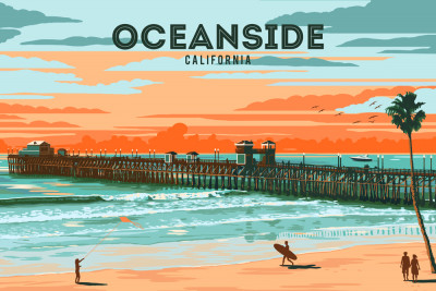 Oceanside, California - Pier - Painterly - Lantern Press Artwork