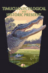 Timucuan Ecological and Historic Preserve, Florida  - Alligator Scene - Painterly - Contour - Lantern Press Artwork