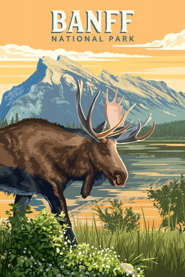 Lake Minnewanka, Canada - Banff National Park - Moose - Painterly
