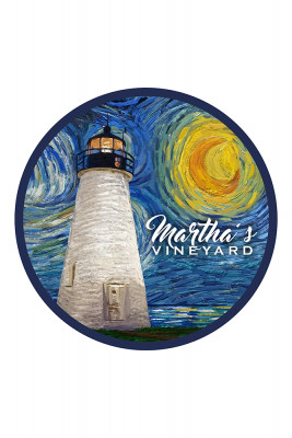 Martha's Vineyard, Massachusetts - Lighthouse - Starry Night - Contour