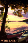 Cave Spring, Georgia - Canoe and Lake at Sunset - Weiss Lake
