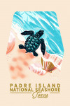 Padre Island National Seashore, Texas - Courageous Explorer Collection - Turtle and Shells, Safely to Sea - Contour - Lantern Press Artwork