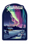 Juneau, Alaska - Northern Lights & Cabin - Two People - Contour - Lantern Press Artwork