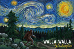 Walla Walla, Washington - Van Gogh Starry Night - Bigfoot - Lantern Press Artwork