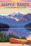 Jasper - Banff, Canada - Canadian Rockies - Painterly - Mountain Lake Scene & Canoe