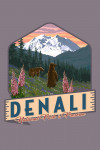 Denali, Alaska - Painterly - Bear & Spring Flowers - Denali National Park & Preserve - Contour
