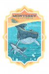 Monterey, California - Vintage Press - Humpback Whale - Lantern Press Artwork - Contour