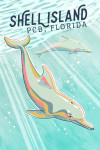 Shell Island, Panama City Beach, Florida - Graphic Pastel - Bottlenose Dolphin
