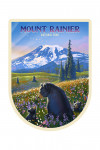 Mount Rainier, Washington - Painterly - Mt Rainier National Park - Bear Family in Field - Contour