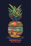 Summerville, South Carolina - Distressed Vector - Vintage Print Press - Pineapple - Flamingo