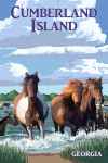 Cumberland Island, Georgia - Painterly - Horses Running on the Shore