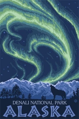 Denali National Park, Alaska - Northern Lights - Lantern Press Artwork