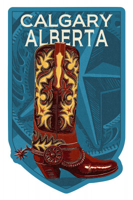 Calgary, Alberta - Letterpress - Cowboy Boot - Contour