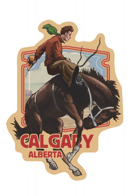 Calgary, Alberta - Painterly - Cowboy & Bronco Scene - Contour