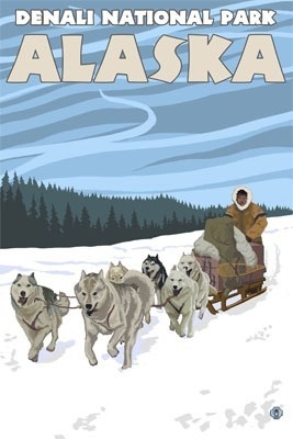 Dog Sledding Scene - Denali National Park, Alaska - LP Original Poster