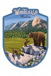 Whitefish, Montana - Painterly - Bear and Cubs - Contour