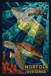 Norfolk, Virginia - Paper Mosaic - Sea Turtle