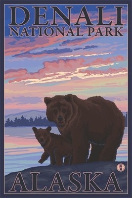 Denali National Park, Alaska - Bear and Cub - Lantern Press Artwork