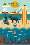 Newport, Rhode Island - Geometric - Beach and Lighthouse