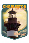 Charleston, South Carolina - Morris Island - Lighthouse & Moon - Contour