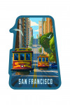 San Francisco, California - Painterly - Cable Car with Coit Tower - Contour