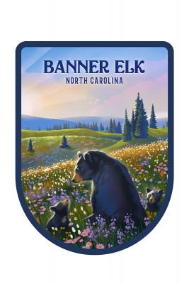 Banner Elk, North Carolina - Lithograph - Bear Family in Field - Contour