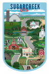 Sugarcreek, Ohio - Retro Countryside - Blue & Red Text - Contour