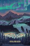 Colorado - Lithograph - Village under Northern Lights